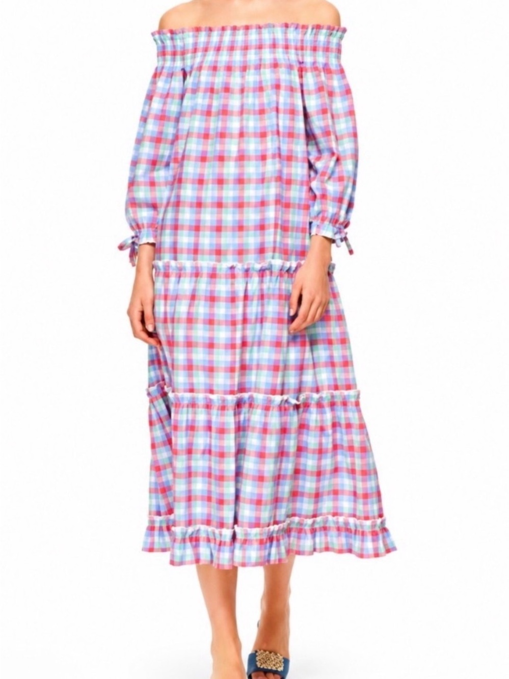 kate spade Pastel Plaid Off-Shoulder Dress Excellent Condition